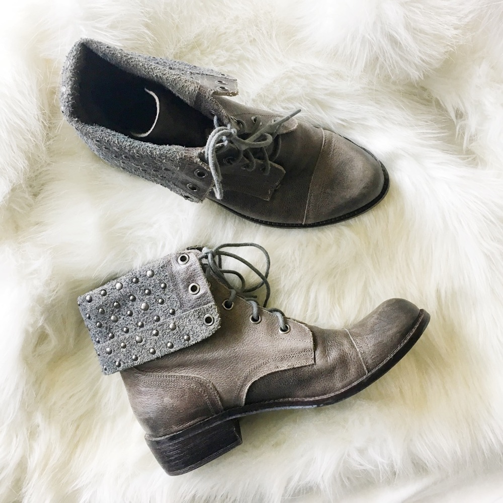 Gianni Bini Foldover Studded Gray Combat Boots